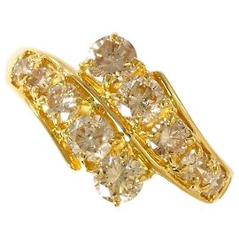 Autre Marque 18K Yellow Gold Band Ring with Brown Diamond Brown Golden