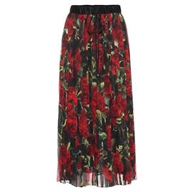 Dolce & Gabbana Plisseerock aus Seide mit Rosenmuster Schwarz Rot