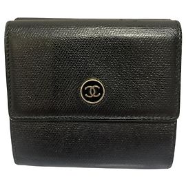 Chanel Black Leather Compact Tri-fold Wallet Black
