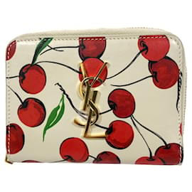 Carteira compacta com logotipo Cassandra Yves Saint Laurent Vermelho Cinza