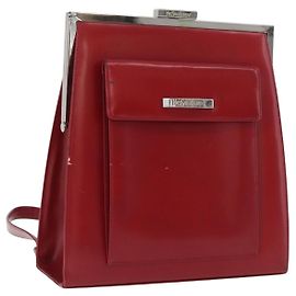 SAINT LAURENT Backpack Leather Red Silver Auth BA13087 Silvery Red