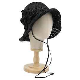 Miu Miu Hat Raffia M Black Auth 182226A Black