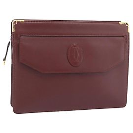 Clutch CARTIER Must Line in pelle Bordeaux Oro Auth 182455A D'oro Bordò