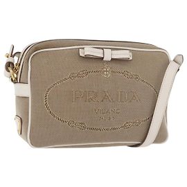 Bolso de Hombro PRADA Jacquard Beige Oro Auth 182221M Beige Dorado