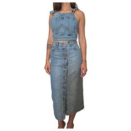 Jean Paul Gaultier Conjunto de Top Bustier e Saia Longa em Denim Azul