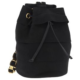 Salvatore Ferragamo Vala Chain Backpack Canvas Black Gold Auth BA13178 Black Golden