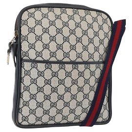 Borsa a Spalla GUCCI GG Supreme Sherry Line PVC Blu Navy Oro Auth 180181 D'oro Blu navy