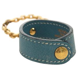 Hermès HERMES Glove Holder Charm Leather Light Blue Gold Auth 181292V Golden Light blue