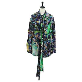 Blusa PRADA de seda verde Auth 182061M Verde