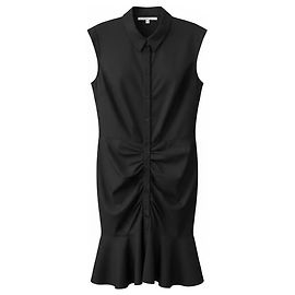 Veronica Beard Schwarzes Bell-Button-Down-Hemdenkleid aus geruffeltem Baumwoll-Popeline Schwarz