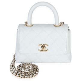 Clutch Chanel Light Blue Quilted Caviar Coco Handle com Corrente Azul
