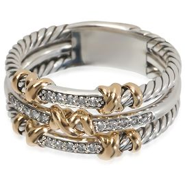 David Yurman Yellow Gold & Sterling Silver Diamond Petite Helena 3 Row Ring Other