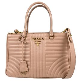 Cabas zippé en cuir Prada Small Rose