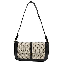 Céline Bolsa de ombro Celine em lona revestida e couro marrom Marrom Bege