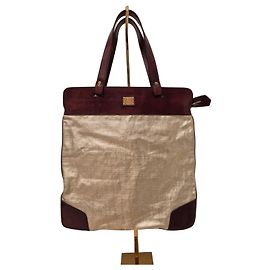 Burberry Bolsa Tote em Lona e Couro Marrom Bege Dourado