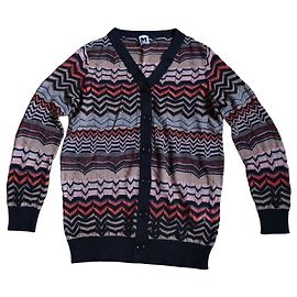 Cardigã Missoni Padrão Zigzag Marrom Rosa Vermelho Multicor