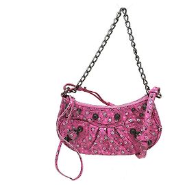 Bolsa de ombro Balenciaga Le Cagole Giant Studs em couro estampado XS Rosa