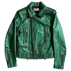 Saint Laurent Green Leather Biker Jacket Green