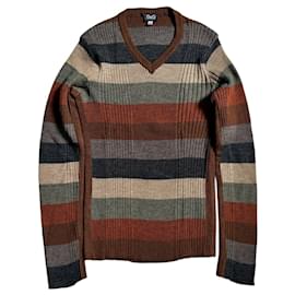 Dolce & Gabbana gestreifter Wollpullover Braun Beige Grau