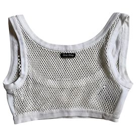 Miu Miu Top Corto Elástico de Malla Blanco