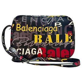 Bolsa Transversal de Couro Balenciaga Logo Preto Vermelho Multicor Amarelo