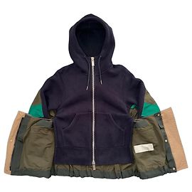 Sacai Hybrid Schwamm-Kapuzenpullover Blau Beige Grün