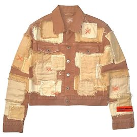 Heron Preston Patchwork Denim Jacke Beige Orange