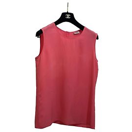 Chanel Top sem mangas de seda rosa coral Rosa