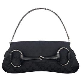 Gucci GG Canvas Horsebit Chain Clutch Schwarz