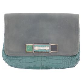 Clutch Marc Jacobs em couro de crocodilo verde Azul