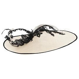 Autre Marque Fascinator de renda e penas creme e preto Cru