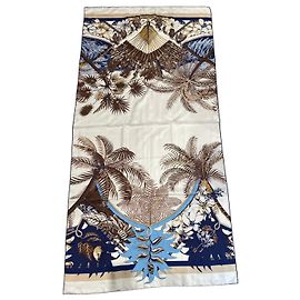 Hermès Lenço de seda 'Aloha' Marrom Branco Azul