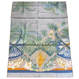 Lenço de seda Hermès Aloha Rosa Branco Azul Verde Laranja Cinza Amarelo