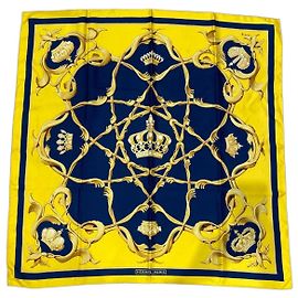 Hermès Couronnes Lenço de Seda - Amarelo e Azul Marinho Azul Amarelo