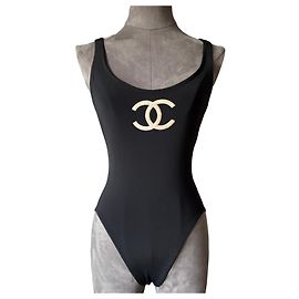 Chanel Einteiler-Badeanzug mit CC-Logo Schwarz