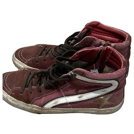 Golden Goose Slide Baskets Montantes - Toile et Daim Bordeaux Blanc Doré Bordeaux