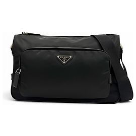 Borsa a tracolla in nylon e pelle Prada Nero