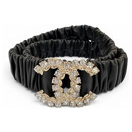 Chanel B21C Coco Mark Rhinestone Leather Belt Black