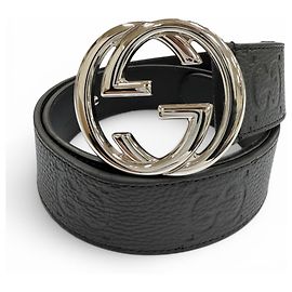 Gucci Leather GG Pattern Interlocking G Buckle Belt - Black Black
