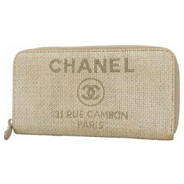 Cartera larga de tweed Chanel Deauville gris Castaño