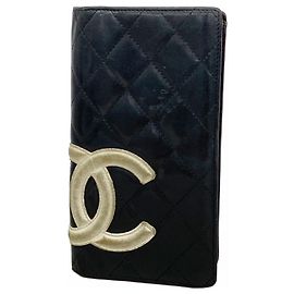 Cartera larga de cordero Cambon Chanel Negro Blanco