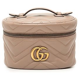 Gucci Brown Mini GG Marmont Round Leather Vanity Bag Brown Flesh