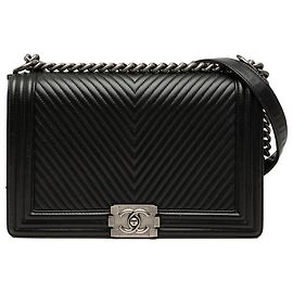 Chanel Black Medium Chevron Lambskin Boy Flap Noir