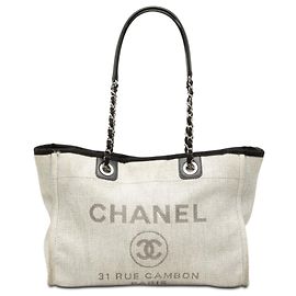 Chanel Gray Small Canvas Deauville Tote Brown Grey