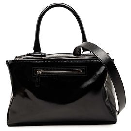 Sac Pandora à texture travaillée en cuir verni noir, taille Medium de Givenchy Noir