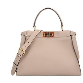 Bolsa de Ombro Fendi Medium Peekaboo Bege Cinza