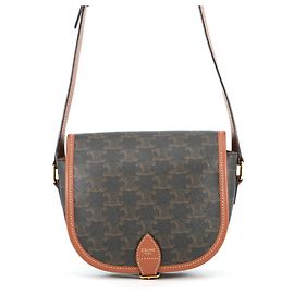Céline Bolsa de ombro Celine Triomphe Folco Medium em couro Marrom