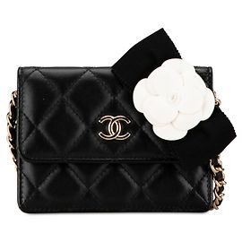 Mini borsa a tracolla Chanel Matelassé Coco Mark Camellia Nero