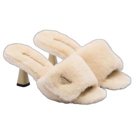 Prada Lambskin Heeled Mules Beige