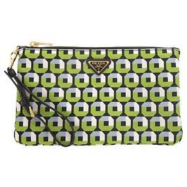 Prada Nylon Handbag Pouch Black Green